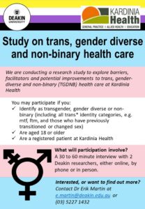 Study on trans, gender diverse & non-binary health care